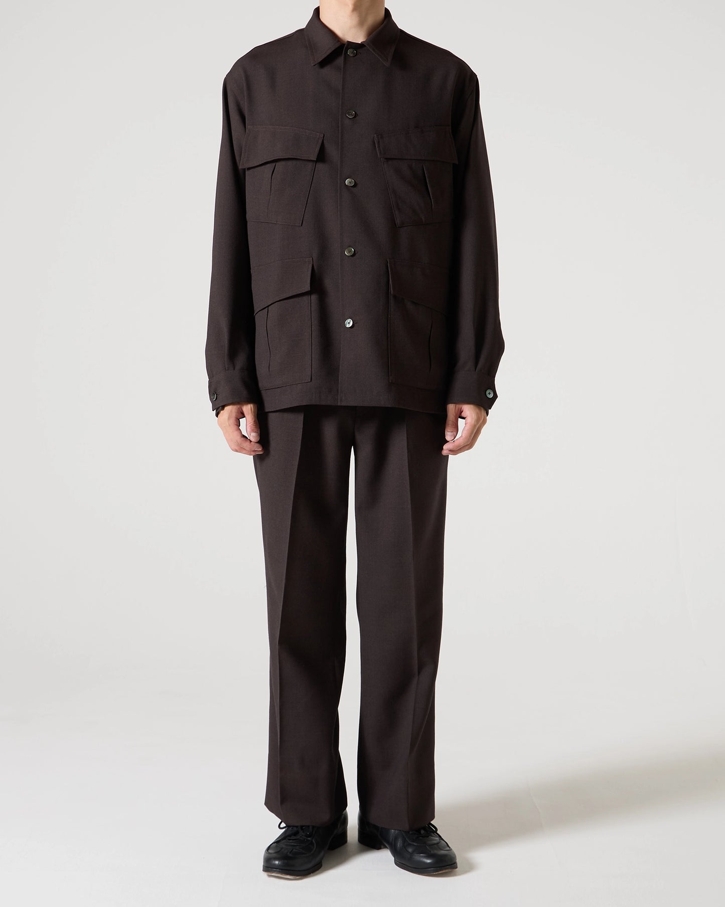 TW twill wide straight trousers (Brown)