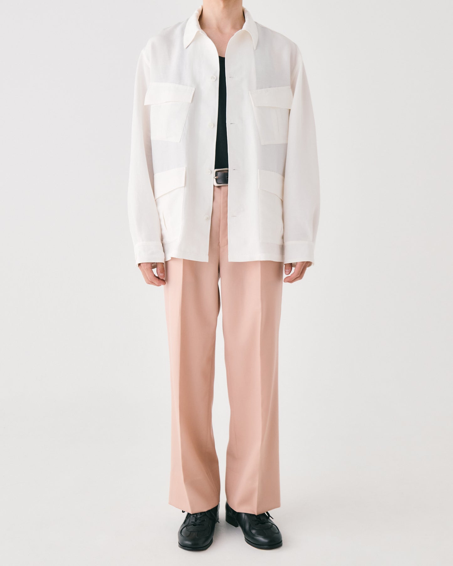 Grampians wool wide trousers (Pink beige)