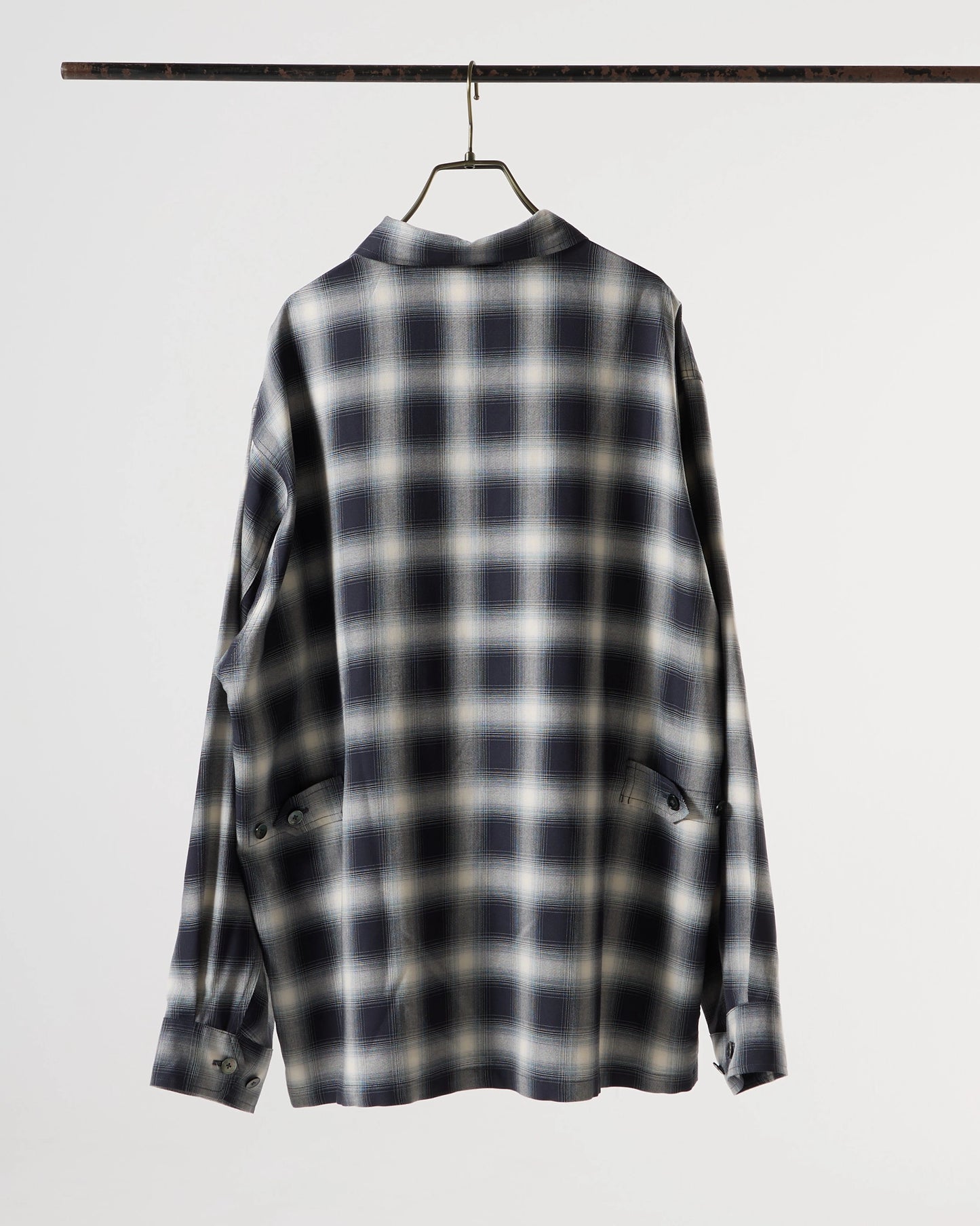 Rayon twill ombre check dress fatigue shirt jacket (Black ombre check)