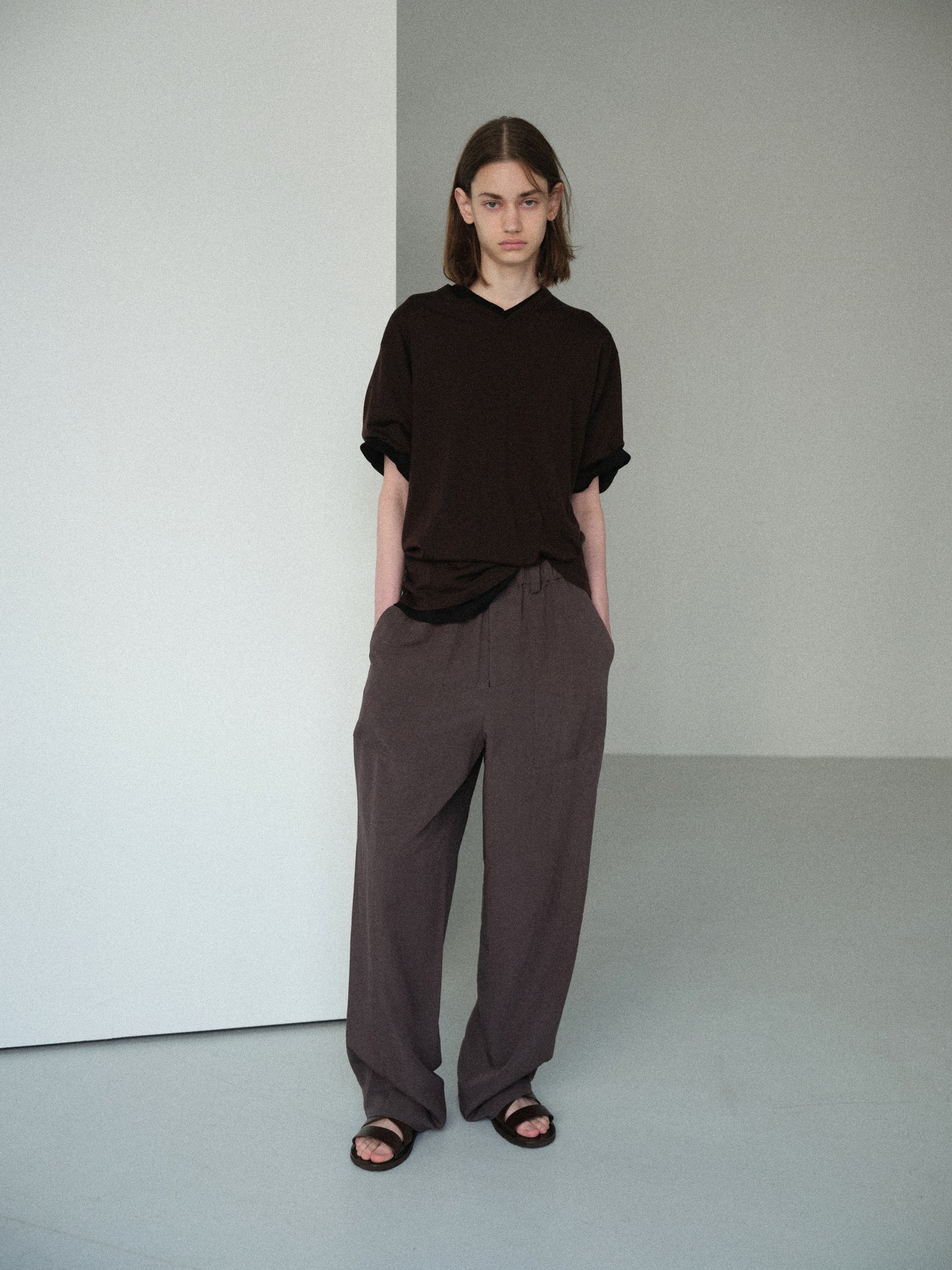 Linen rayon easy utility baker pants (Charcoal)