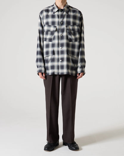 Rayon twill ombre check dress fatigue shirt jacket (Black ombre check)