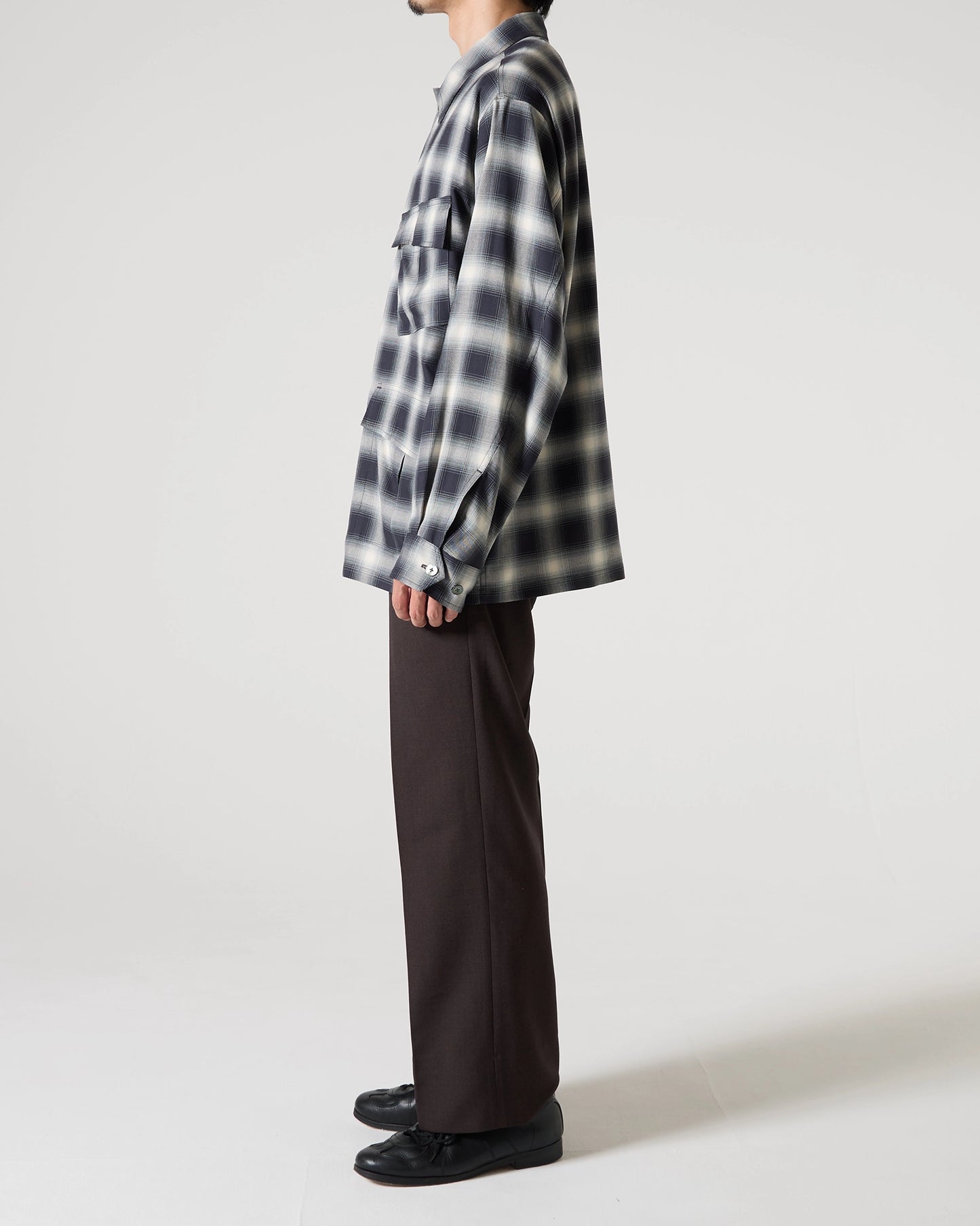 Rayon twill ombre check dress fatigue shirt jacket (Black ombre check)