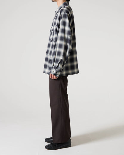 Rayon twill ombre check dress fatigue shirt jacket (Black ombre check)