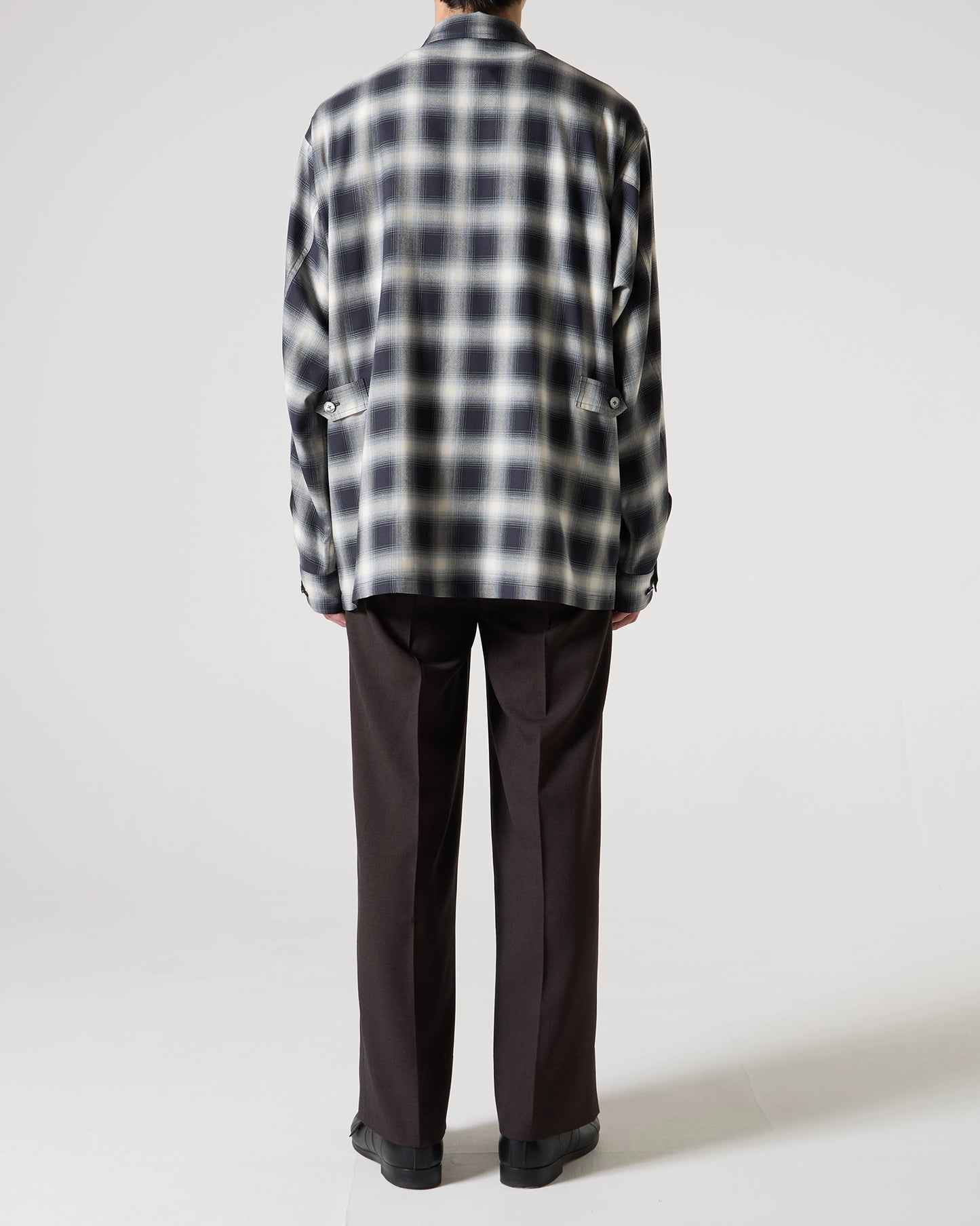 Rayon twill ombre check dress fatigue shirt jacket (Black ombre check)