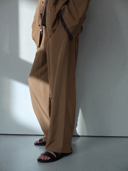 Linen rayon easy utility baker pants (Brown)