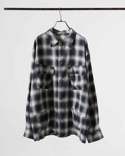 Rayon twill ombre check dress fatigue shirt jacket (Black ombre check)