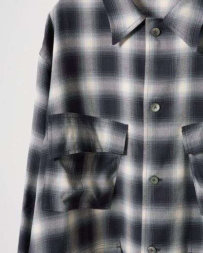 Rayon twill ombre check dress fatigue shirt jacket (Black ombre check)
