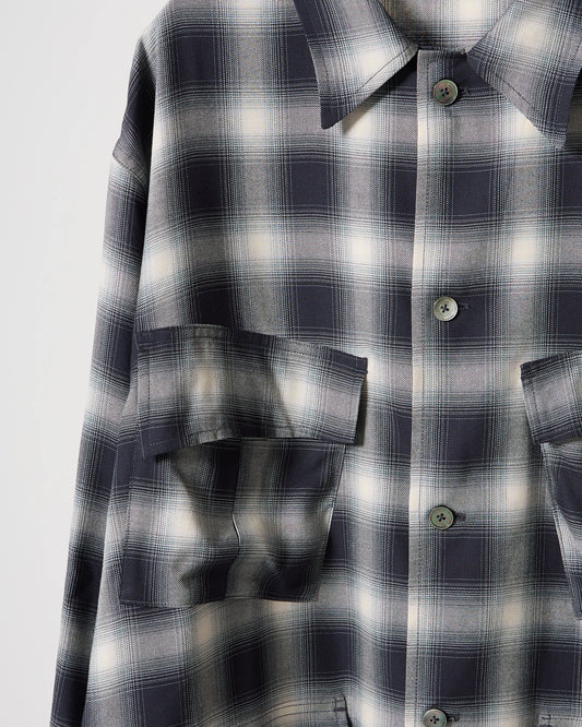 Rayon twill ombre check dress fatigue shirt jacket (Black ombre check)