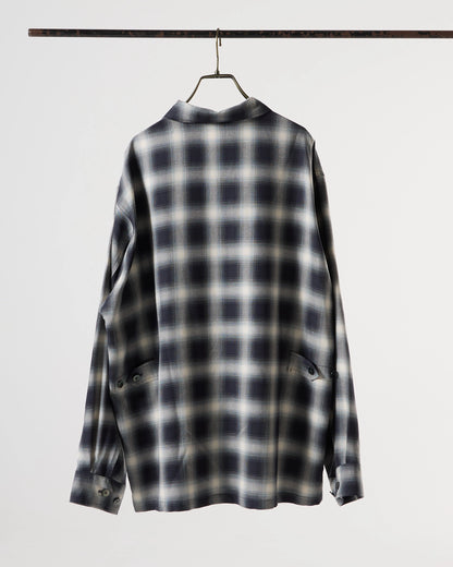 Rayon twill ombre check dress fatigue shirt jacket (Black ombre check)