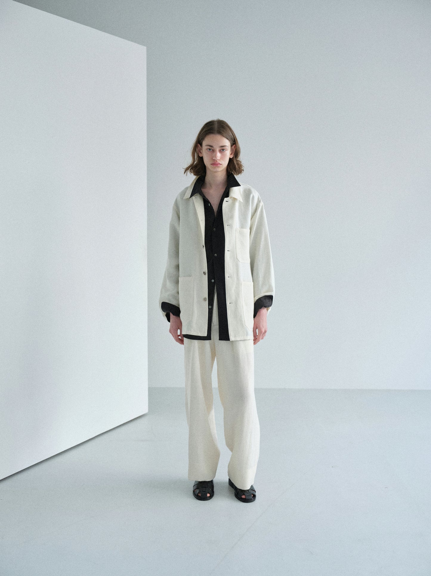 Grampians wool linen wide pants (Off-white)