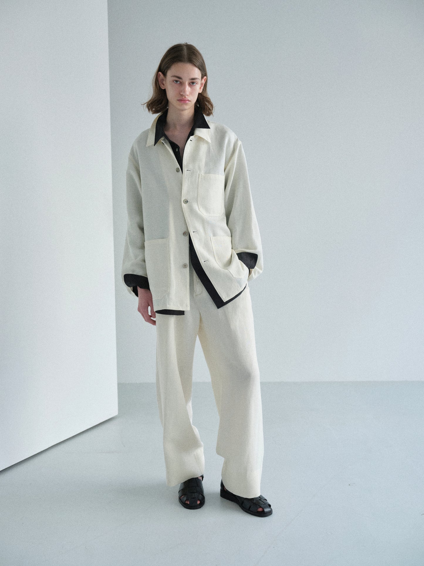Grampians wool linen wide pants (Off-white)