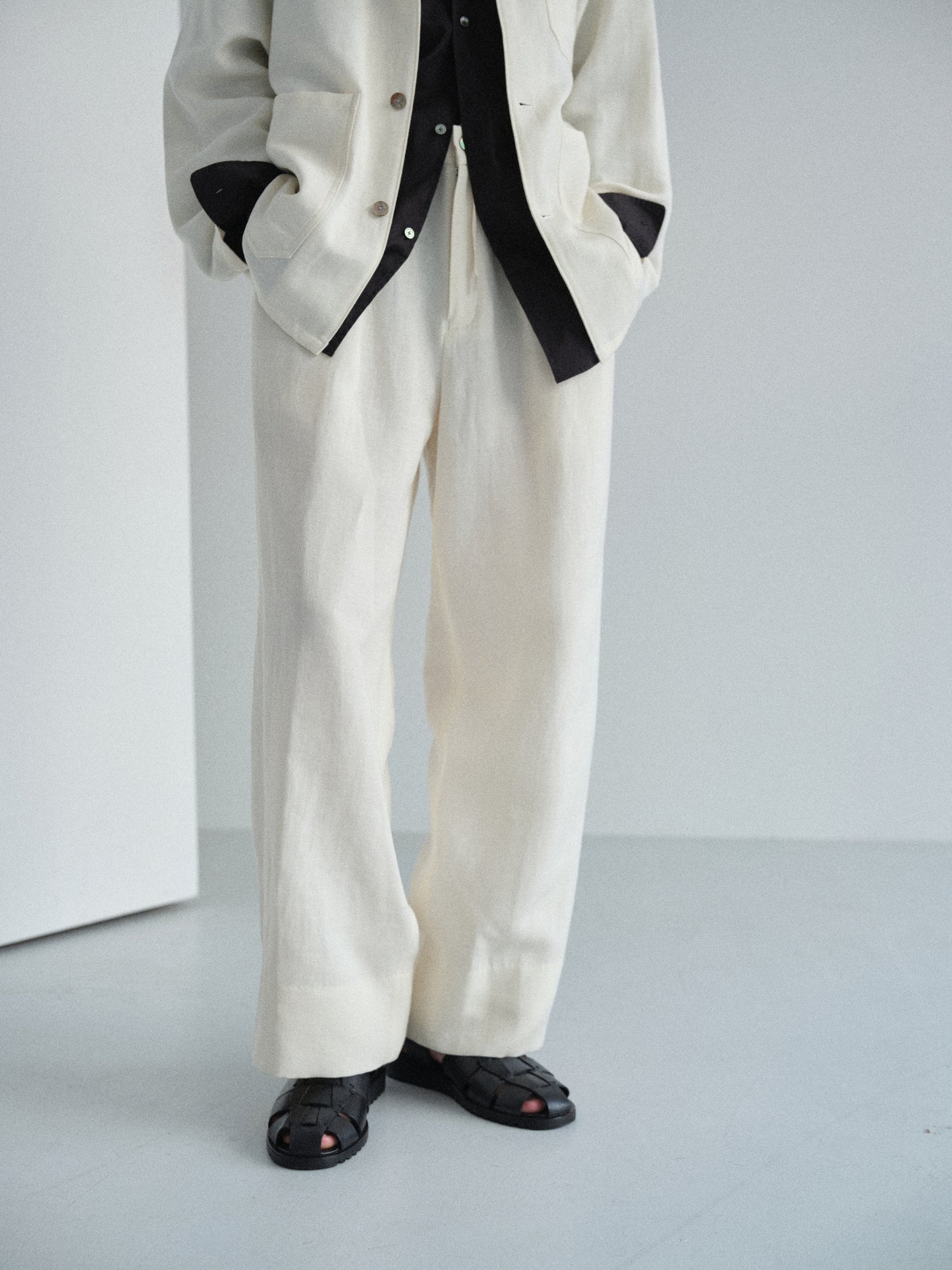 Grampians wool linen wide pants (Off-white)