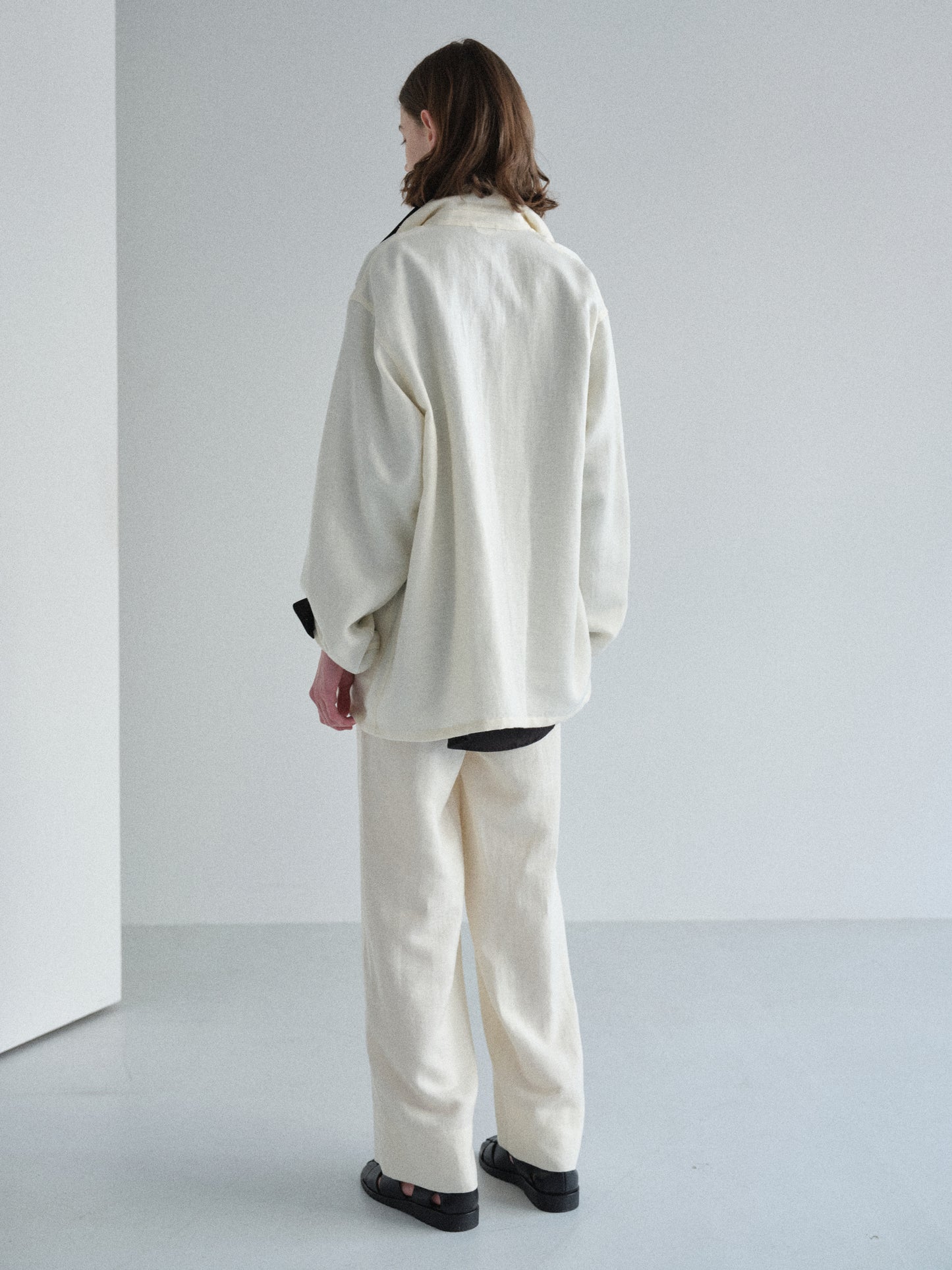 Grampians wool linen wide pants (Off-white)