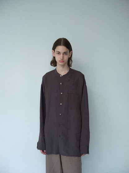 Linen rayon cut off band collar shirt (Charcoal)