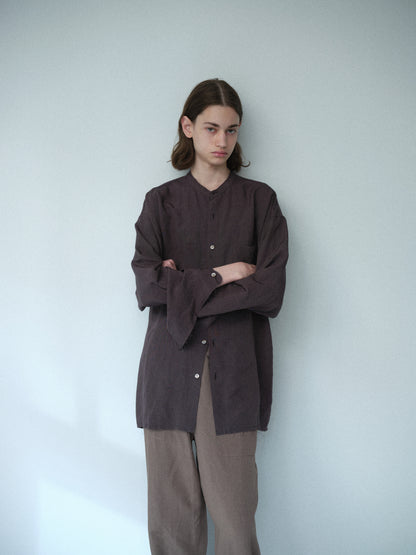 Linen rayon cut off band collar shirt (Charcoal)