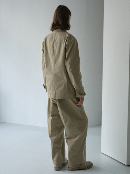 Cotton Cordura twill wide tapered trousers (Beige)