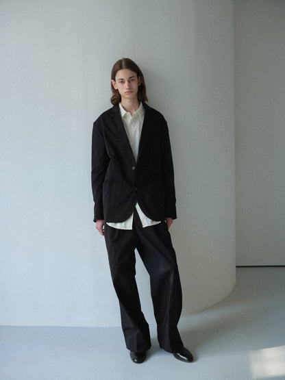 Cotton Cordura twill wide tapered trousers (Black)