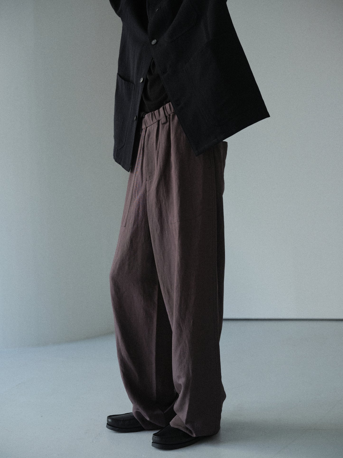 Linen rayon easy utility baker pants (Charcoal)