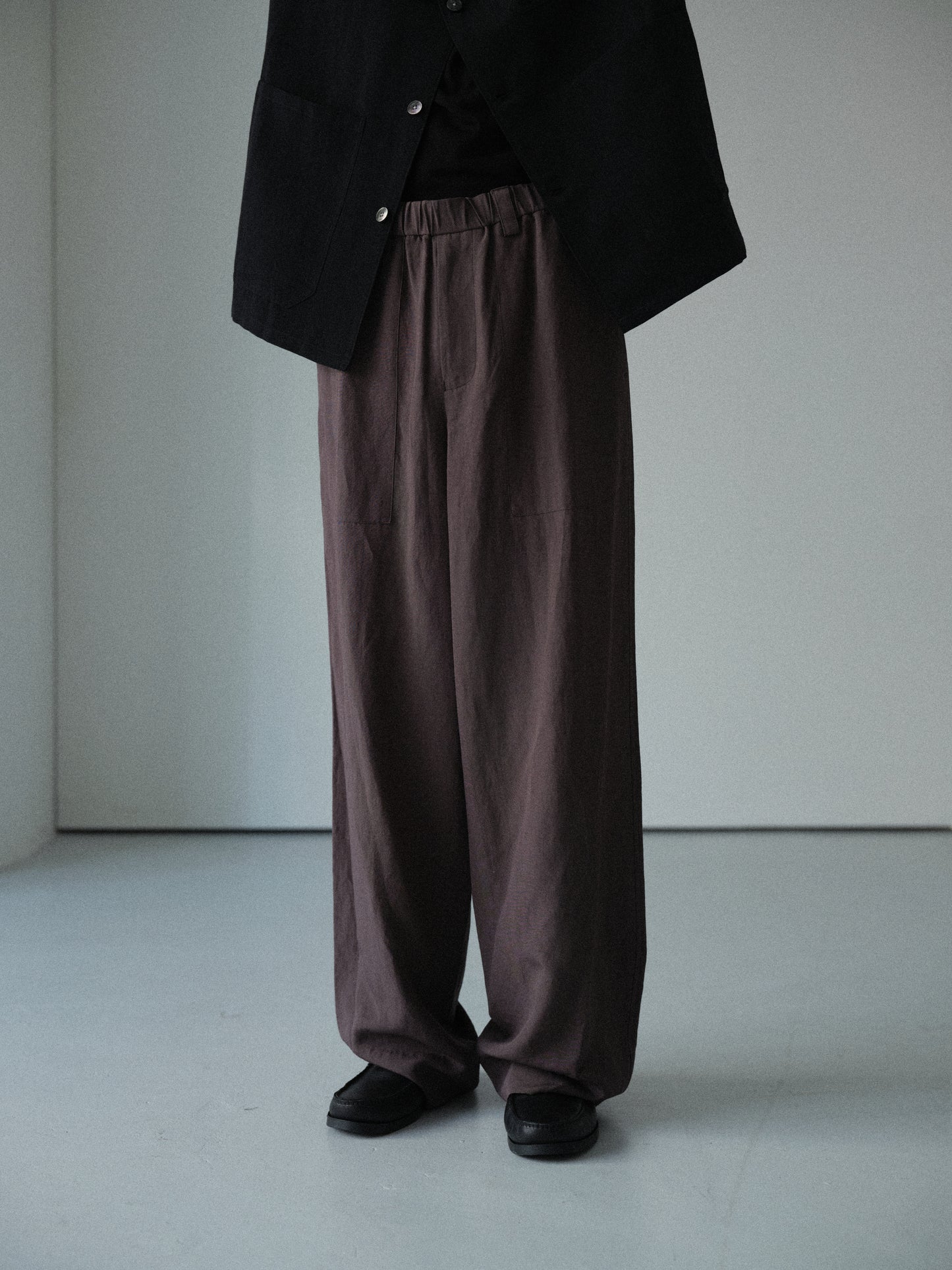 Linen rayon easy utility baker pants (Charcoal)