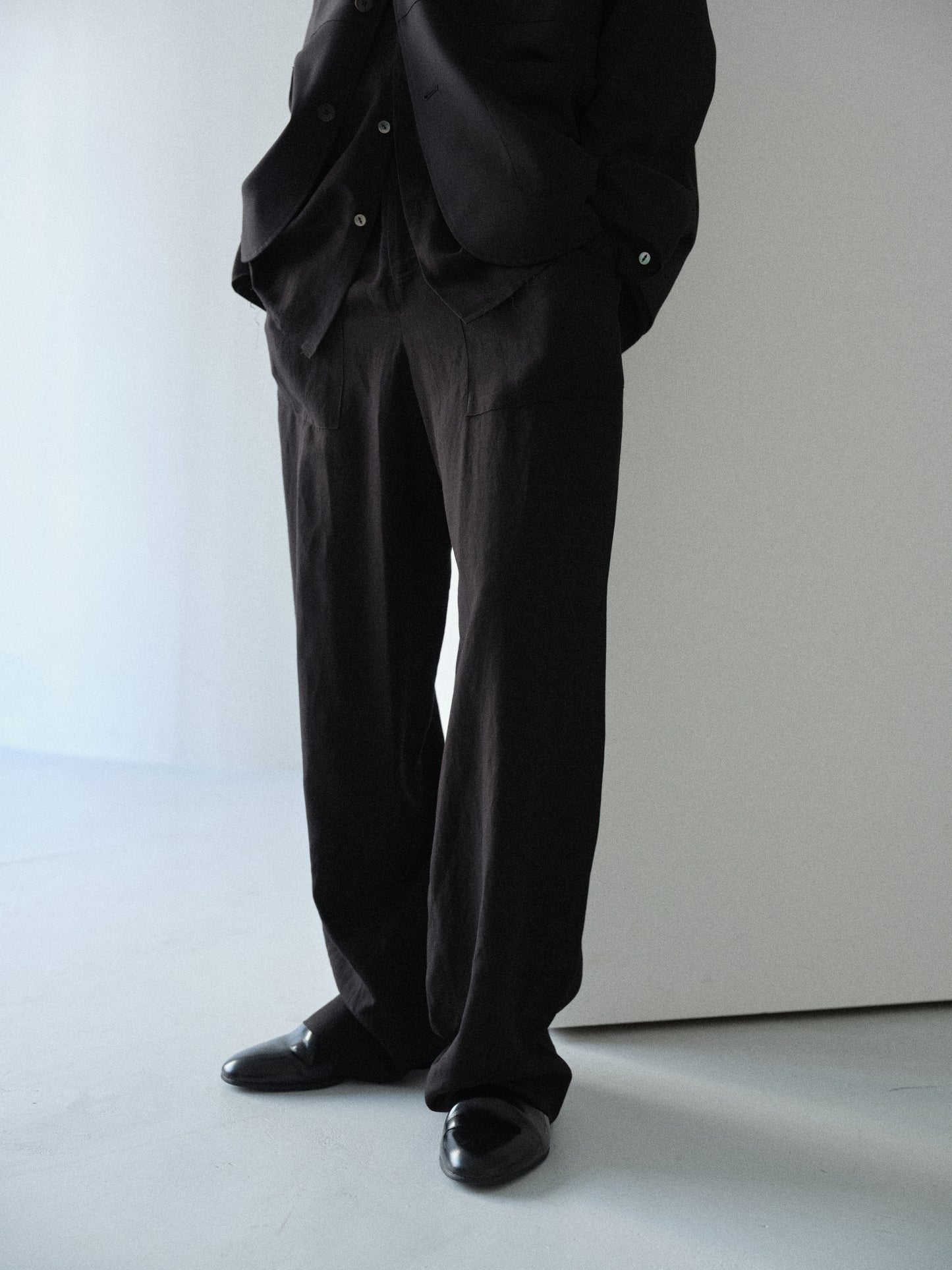 Linen rayon easy utility baker pants (Black)