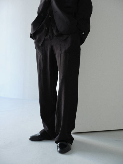 Linen rayon easy utility baker pants (Black)