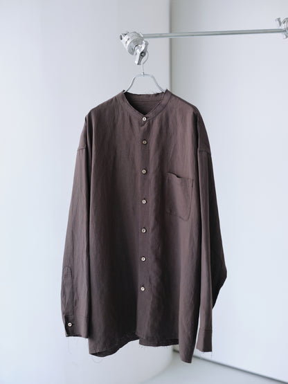 Linen rayon cut off band collar shirt (Charcoal)