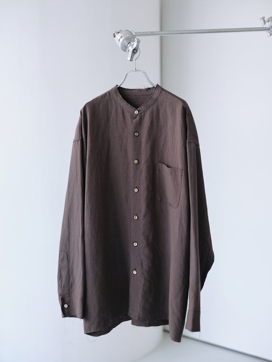 Linen rayon cut off band collar shirt (Charcoal)